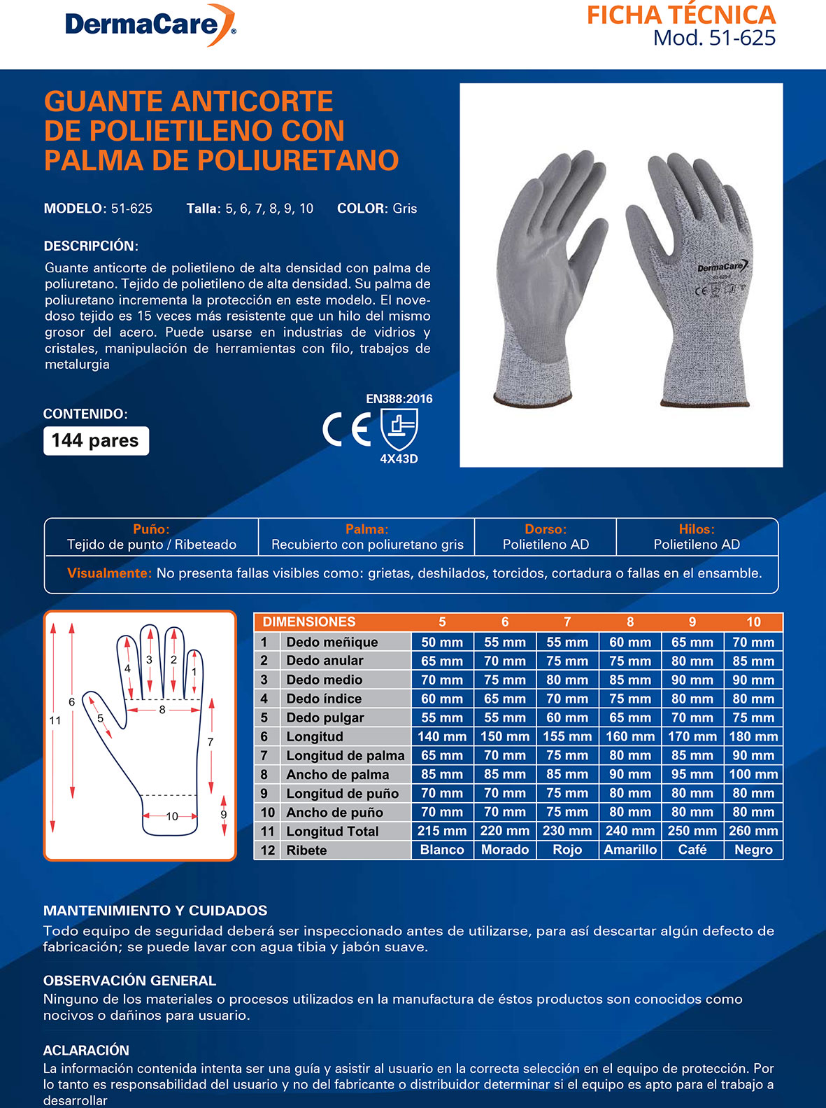GUANTE ANTICORTE DE POLIETILENO CON PALMA DE POLIURETANO Mod. 51-625 - Image 7