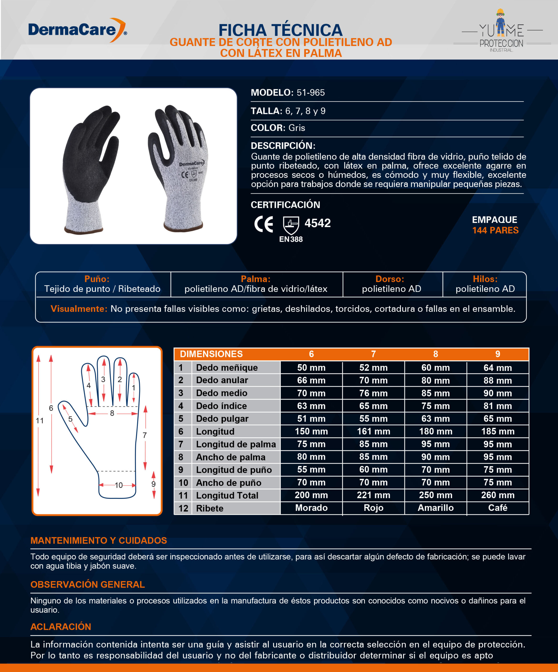 GUANTE ANTICORTE CON LATEX EN PALMA DERMACARE Mod. 51-965 - Image 8