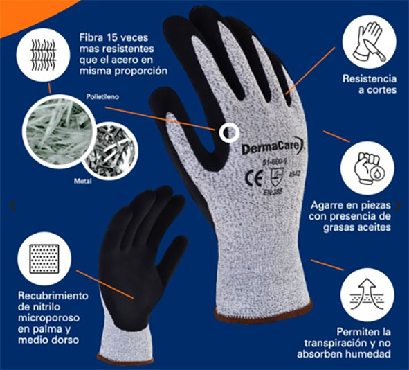 GUANTE ANTICORTE CON NITRILO MICROPOROSO DERMACARE Mod. 51-680 - Image 6