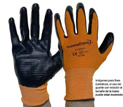 GUANTE NYLON NARANJA Y NITRILO SOLIDO ACANALADO EN PALMA DERMACARE MOD. 51-816 - Image 4
